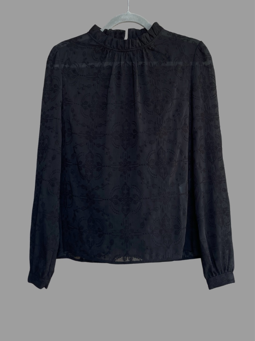 SEZANE Black Sheer Floral Embroidered Ruffle High Neck Valentine Blouse Top - Picture 4 of 14